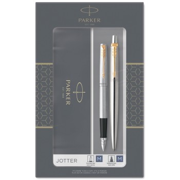 Набор: перьевая + шариковая ручки Parker Jotter Core FK691, Stainless Steel GT (Перо M)