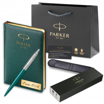 Подарочный набор:  Ручка шариковая Parker Jotter XL K69 Greenwich, Matte Green CT + Ежедневник Green GS