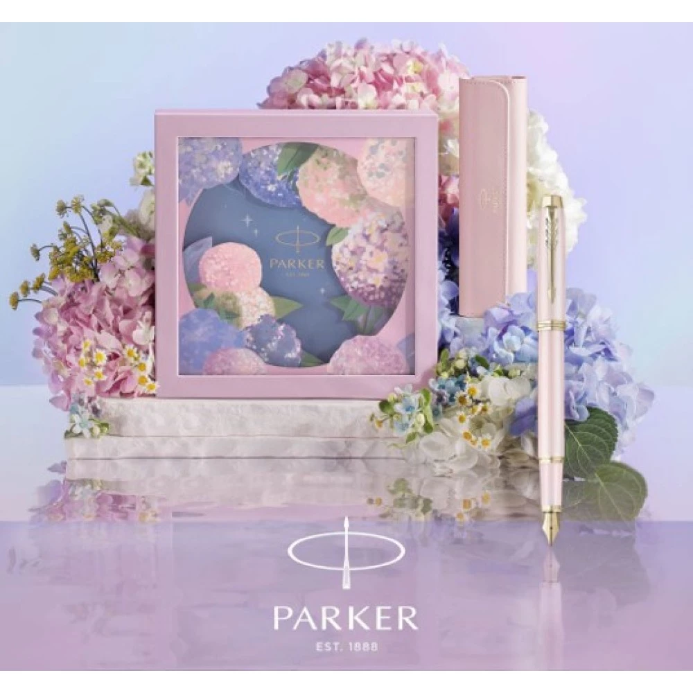 IM Pink Fantasy Gold Trim Fountain Pen + Hydrangea Floral Gift Box